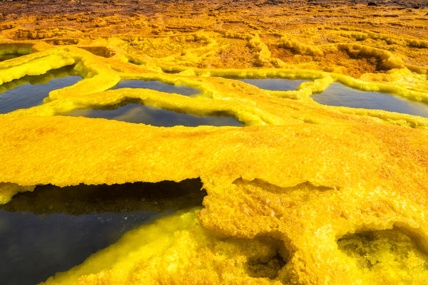 Close-up of the sulfuric acid hot springs, Dallol, Danakil Depression, Afar Region, Ethiopia, Africa
