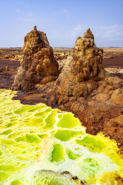 Salt rocks formations and pools of volcanic sulfuric acid, Dallol, Danakil Depression, Afar Region, Ethiopia, Africa