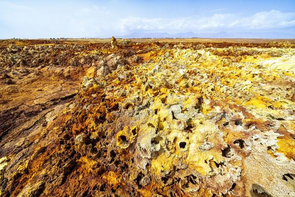 Sulphur sediments in the thermal area of Dallol, Danakil Depression, Afar Region, Ethiopia, Africa