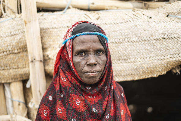 Senior woman wearing the islamic hijab, Melabday, Asso Bhole, Dallol, Danakil Depression, Afar Region, Ethiopia, Africa