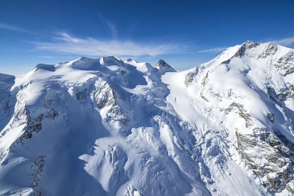 Aerial view of Bellaviste and Bernina peak. Engadine. Canton of Graubunden. Switzerland.