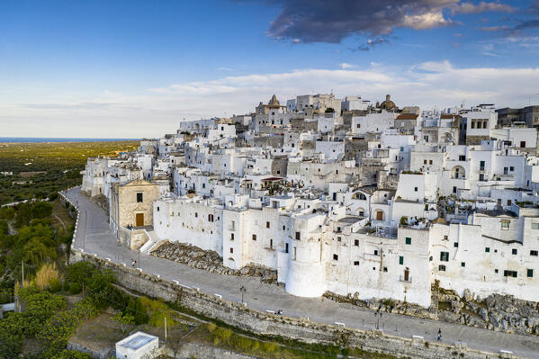 Whitewashed houses of Ostuni old town, aerial view, province of Brindisi, Salento, Apulia, Italy