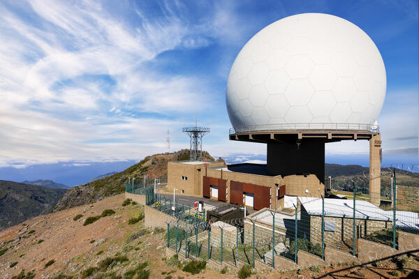 Dome of the weather radar station on Pico do Arieiro mountain peak, Madeira island, Portugal