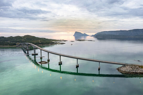 Clouds over the majestic bridge in the arctic sea, Sommaroy, Troms county, Northern Norway
