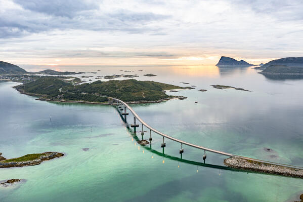 Aerial view of Sommaroy bridge connecting island to mainland, Sommaroy, Troms county, Northern Norway