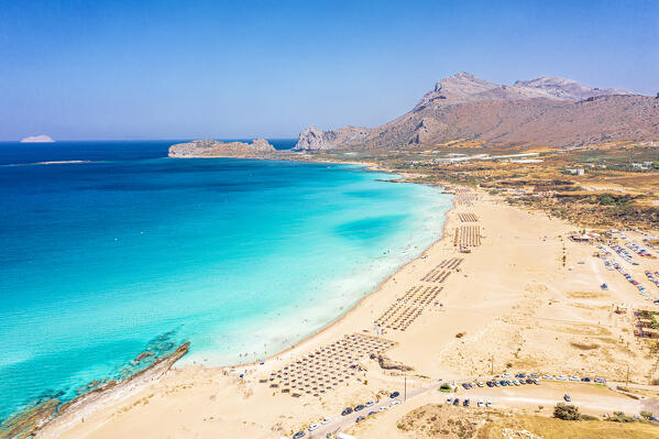 Aerial view of Falasarna beach, Kissamos, Chania, Crete, Greece
