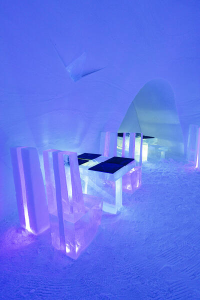 Ice restaurant in Lainio Snow Village tourist resort, Kittila, Lapland, Finland