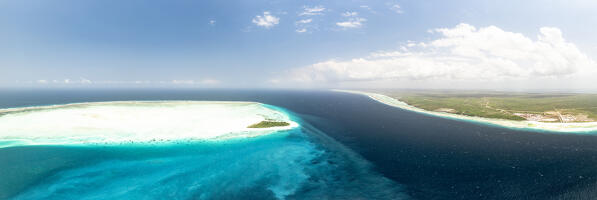 Aerial view of idyllic empty beach in the exotic lagoon, Zanzibar, Tanzania