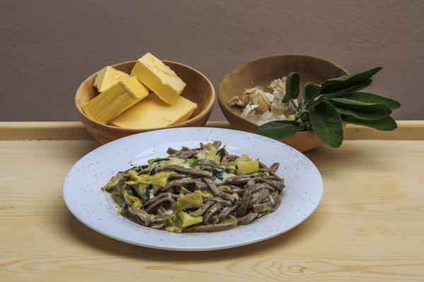 The Pizzoccheri are the first main course of Valtellina cuisine. Lombardy. Italy. Europe