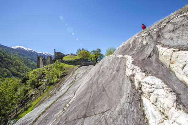 Rupe Magna famous for petroglyphs in Grosio. Province of Sondrio. Valtellina. Lombardy. Italy. Europe