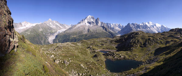 Mont Blanc range seen from Lac de Chesery  Aiguilles Du Chardonnet. Haute Savoie. France