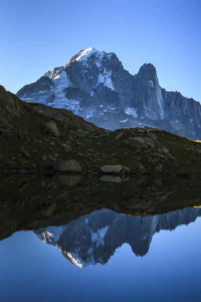 View of Les Grandes Jorasses the most strikingly complex and powerful structure of the Mont Blanc massif. France