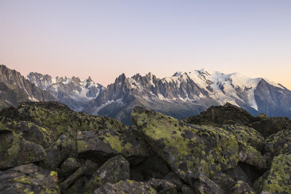 Panorama of the mountain range of the Mont Blanc. Haute Savoie. France