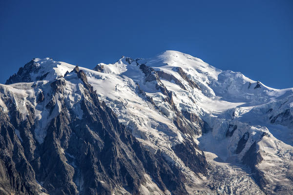 View of Mont Blanc the highest peak in Europe. Haute Savoie France