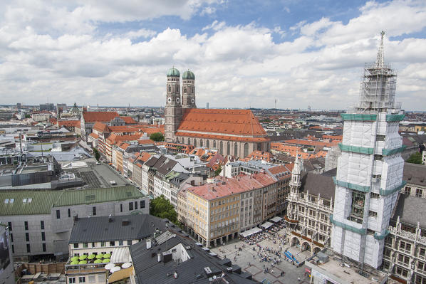 Aerial view of Marienplatz Munich Bavaria southern Germany Europe