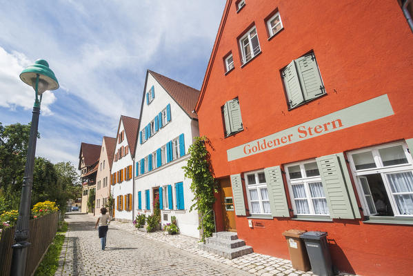 Colorful windows and houses Nordlingen Bavaria Southern Germany Europe