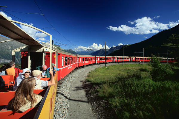 The view from the panoramic wagon of the Bernina Express, Val Poschiavo, Switzerland Europe