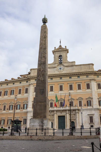 View of the square with the obelisk of Palazzo Montecitorio the seat of the Italian Chamber of Deputies Rome Lazio Italy Europe