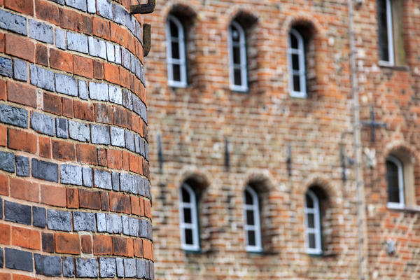 Details of tiles and architecture of the gothic building Holstentor of Lübeck Schleswig Holstein Germany Europe