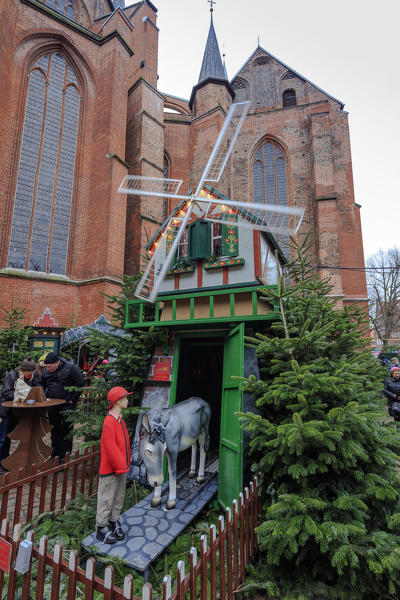Amusement park and Christmas decorations in the Medieval and Gothic city center Lübeck Schleswig Holstein Germany Europe