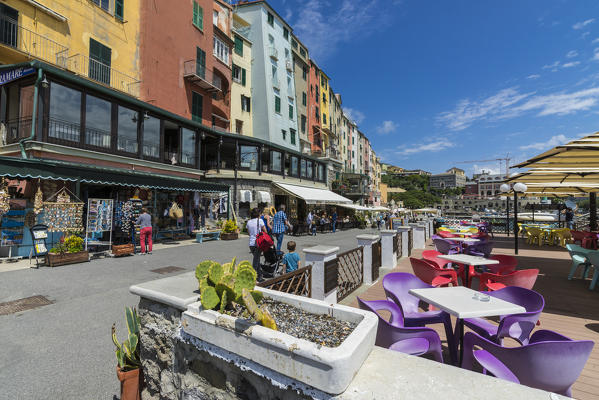 Tourists in the pedestrian center of the colorful village Portovenere La Spezia province Liguria Italy Europe