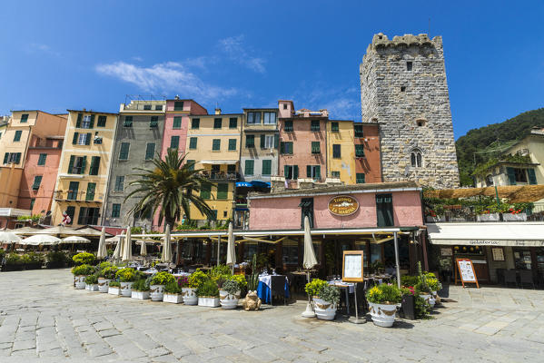 The typical colorful houses and restaurants of the picturesque village of Portovenere La Spezia province Liguria Italy Europe
