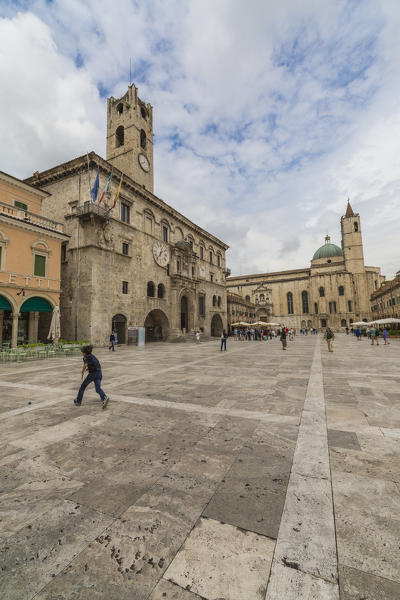 View of the historical buildings and Saint Francis Church Piazza del Popolo Ascoli Piceno Marche Italy Europe