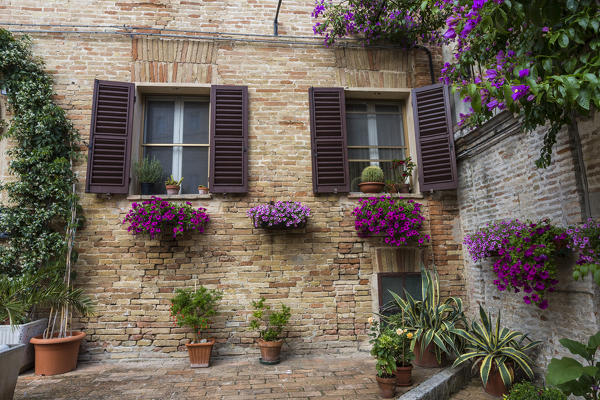 Details and typical architecture of houses of the old town of Corinaldo Province of Ancona Marche Italy Europe