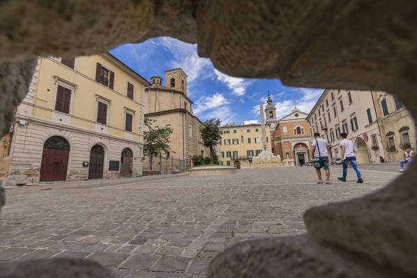 Old buildings and typical architecture of the ancient Piazza Federico II Jesi Province of Ancona Marche Italy Europe