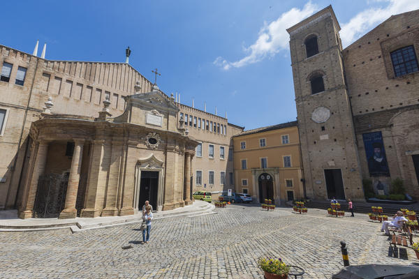 View of the ancient churches and historical buildings of the medieval town center Macerata Marche Italy Europe