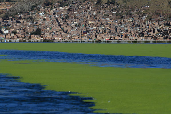 The little city of Puno on the west coast of the Titicaca lake in Peru South America