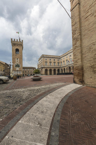 View of the historic square and Casa Leopardi in the hometown of the poet Recanati Province of Macerata Marche Italy Europe