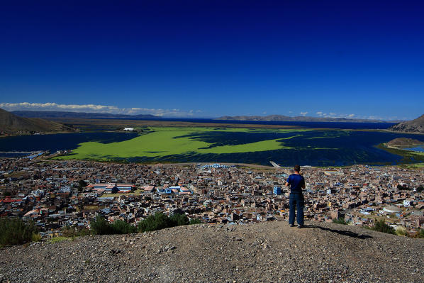 Lake Titicaca seen from Puno, Peru South America