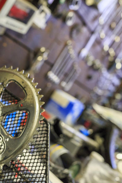 Mechanical tools in the Rossignoli bike shop an icon of Milan Lombardy Italy Europe