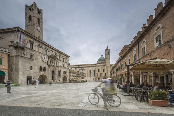View of the historical buildings and Saint Francis Church Piazza del Popolo Ascoli Piceno Marche Italy Europe