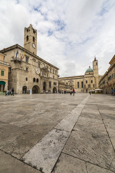 View of the historical buildings and Saint Francis Church Piazza del Popolo Ascoli Piceno Marche Italy Europe