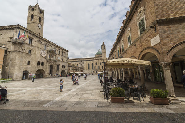 View of the historical buildings and Saint Francis Church Piazza del Popolo Ascoli Piceno Marche Italy Europe