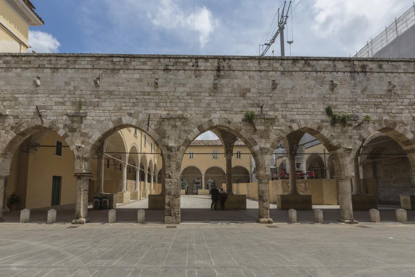 Historical arcades and buildings Piazza del Popolo Ascoli Piceno Marche Italy Europe