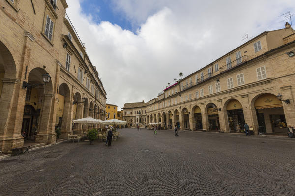 View of the historical buildings and arcades of Piazza del Popolo Fermo Marche Italy Europe