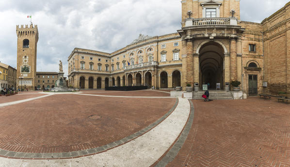 View of the historic square and Casa Leopardi in the hometown of the poet Recanati Province of Macerata Marche Italy Europe
