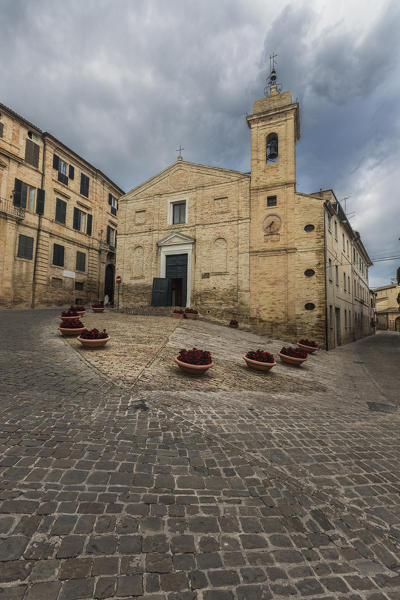 The ancient Santa Maria di Monte Morello Church seen from Casa Leopardi Recanati Province of Macerata Marche Italy Europe