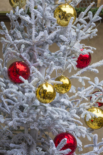 The gold and red Christmas Bauble as ornaments and decorations Kaysersberg Haut-Rhin department Alsace France Europe