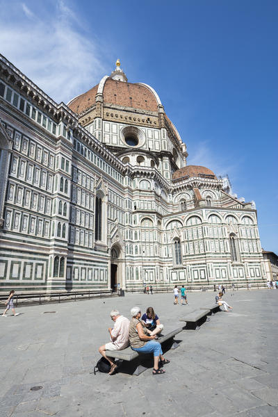 The ancient Duomo di Firenze built with polychrome marble panels and Brunelleschi's Dome Florence Tuscany Italy Europe