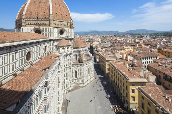The ancient Duomo di Firenze built with polychrome marble panels and Brunelleschi's Dome Florence Tuscany Italy Europe