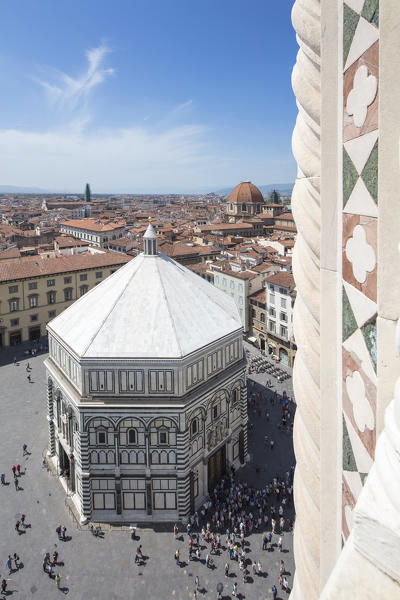 The Florence Baptistery built in octagonal shape and Romanesque style seen from the Duomo Florence Tuscany Italy Europe