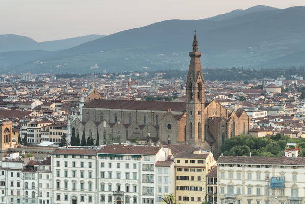 The Basilica di Santa Croce the principal Franciscan church in Florence seen from Piazzale Michelangelo Tuscany Italy Europe