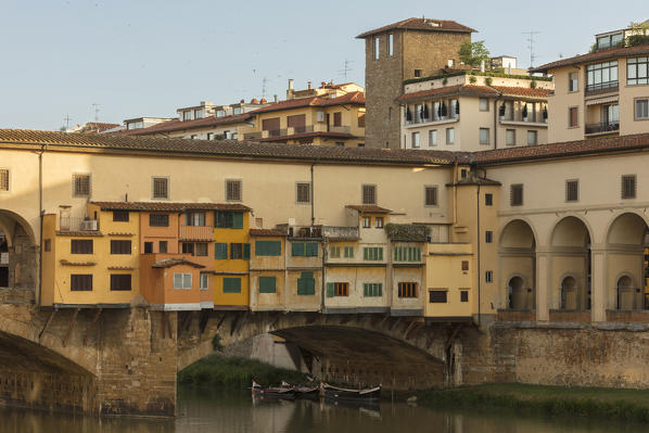 View of Ponte Vecchio a medieval stone arch bridge on the Arno River one of the symbol of Florence Tuscany Italy Europe