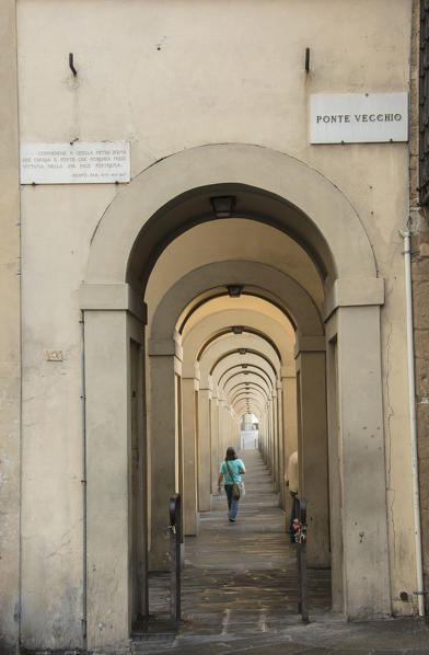 Pedestrian arcades of the old town in the area of the Ponte Vecchio Florence Tuscany Italy
