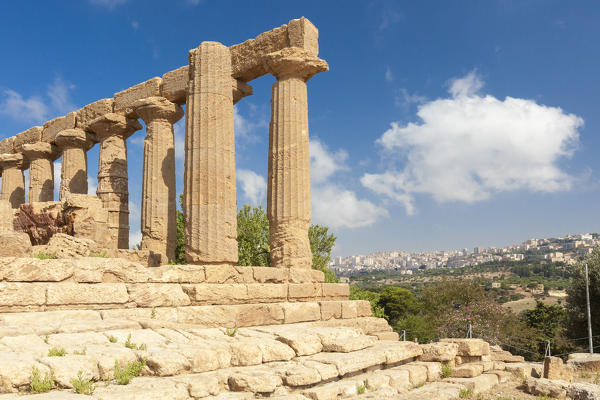 The Temple of Juno a Greek temple of the ancient city of Akragas located in the Valle dei Templi Agrigento Sicily Italy Europe