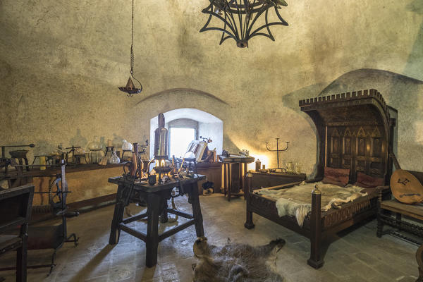 Ancient bedroom and furniture inside Prague Castle Czech Republic Europe